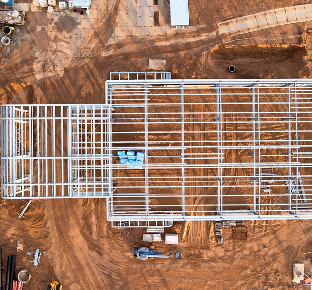 Aerial view of warehouse expansion construction site